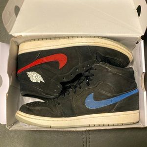 Retro Suede Air Jordan 1 Mid Multi color Swoosh Black